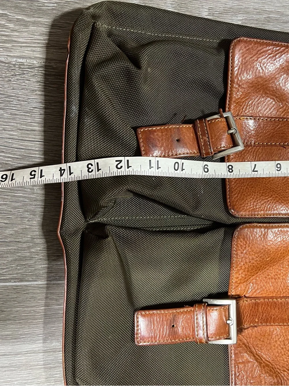 Vintage Bosca Ballistic Nylon and Amber Brown Leather Slim Messenger Bag